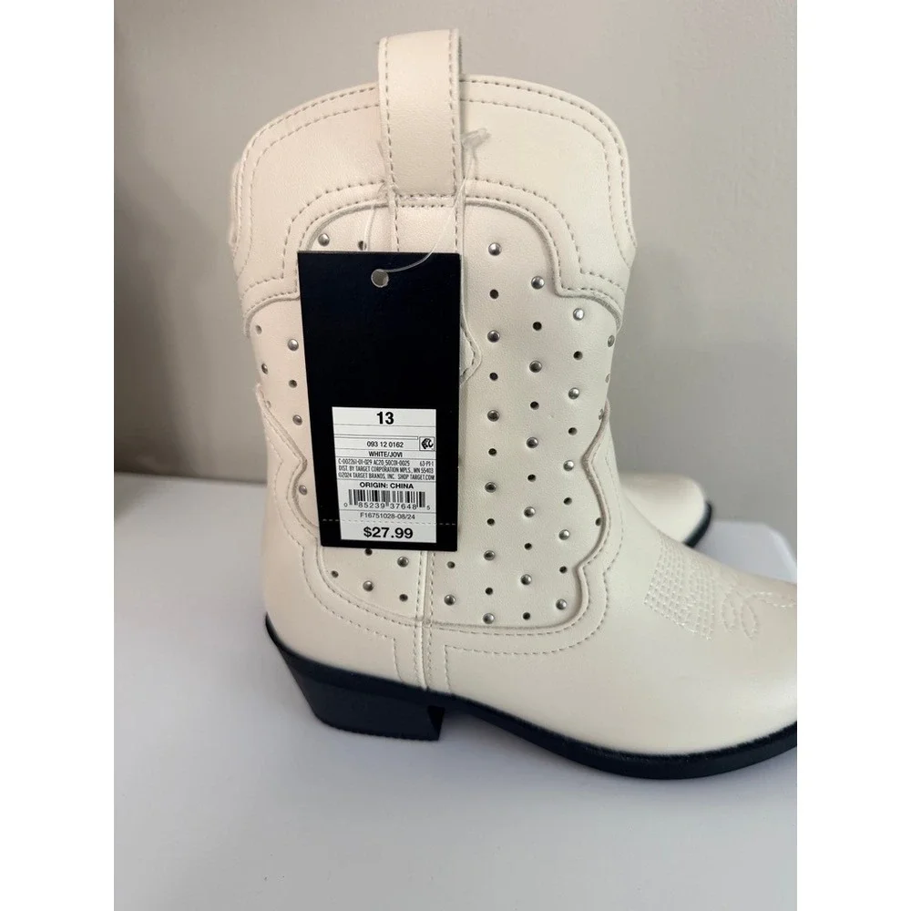 Art Class Jovi‎ Cowboy Boots Kids 13 White Studded Western NWT